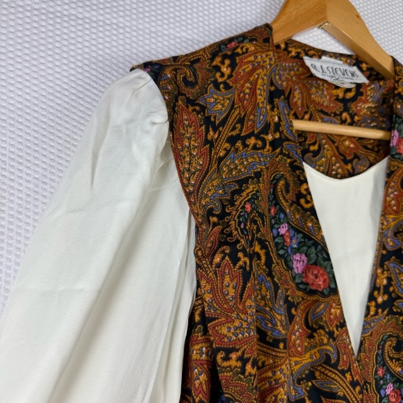 R.J Stevens Vintage Paisley Patterned Brown Midi Dress Size 8 - Picture 6 of 10